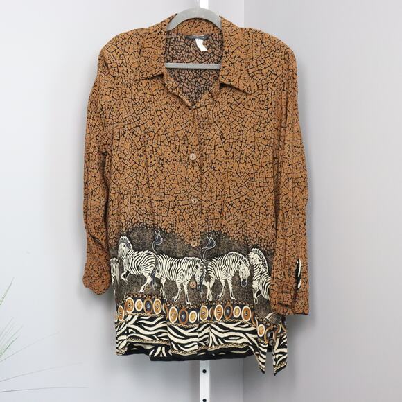 Vintage Mesmerize button up animal print blouse size 1X - Picture 1 of 7